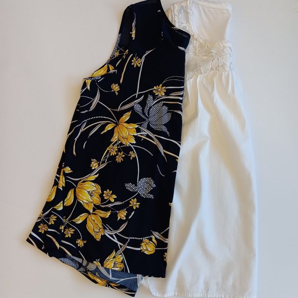Lot of Two SJS/Knox Rose Women's Sleeveless Tops Blue Floral And White Size L - Picture 1 of 16